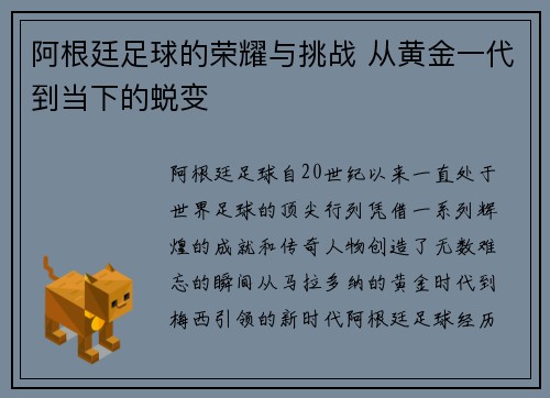 阿根廷足球的荣耀与挑战 从黄金一代到当下的蜕变